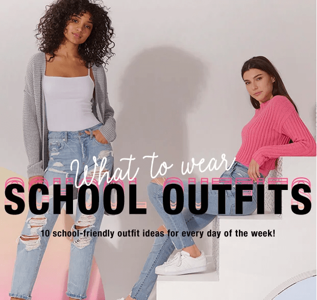 Newsletter photo titled ‘What to Wear: School Outfits’ featuring two models