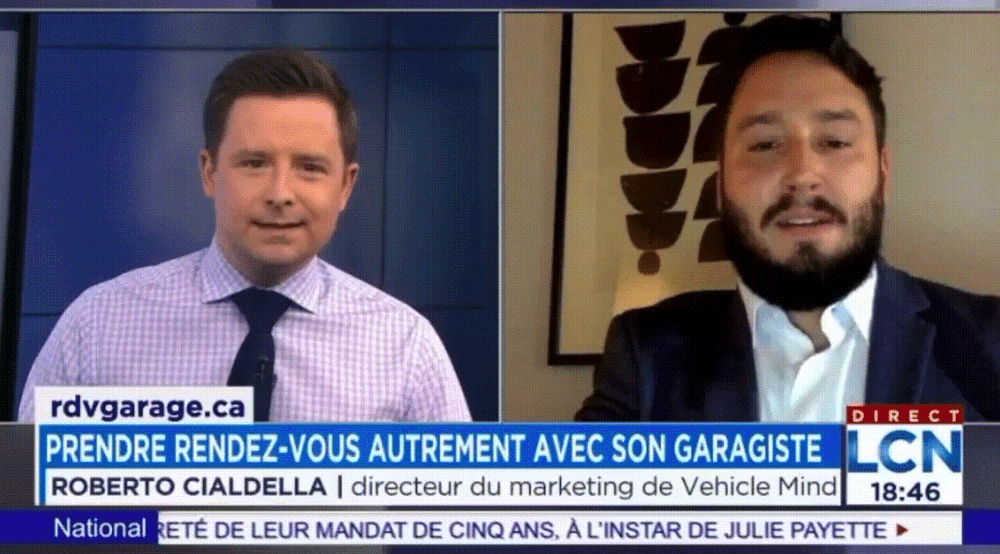 Roberto Cialdella being interviewed by Pierre-Olivier Zappa on LCN’s À vos affaires TV show