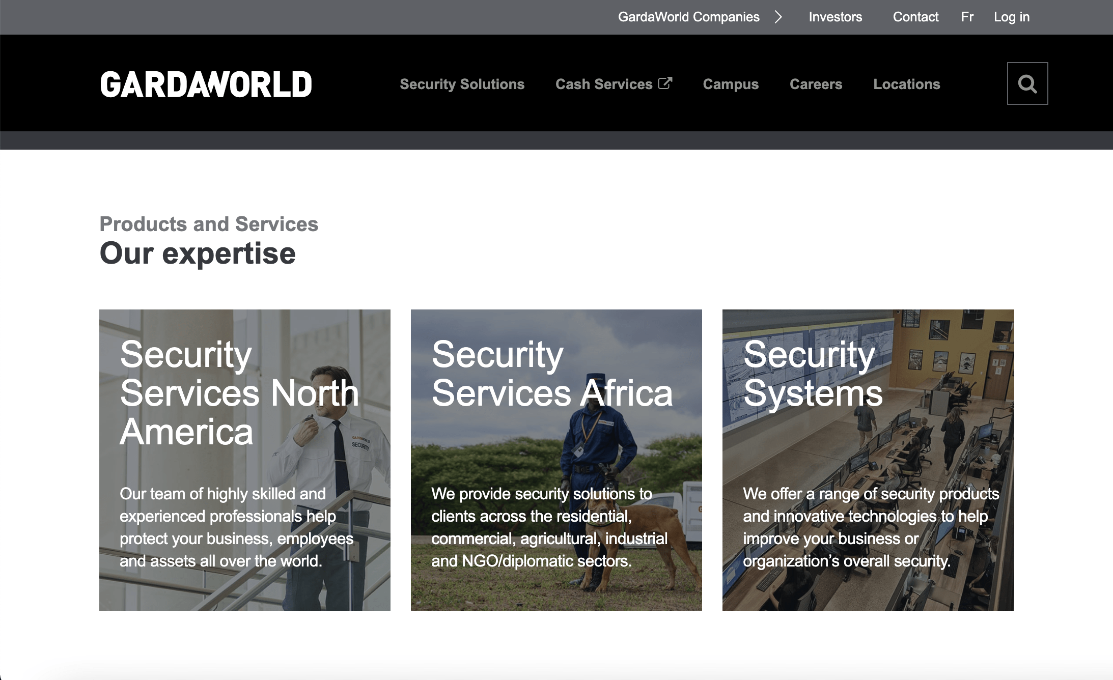 Screenshots of the new GardaWorld homepage